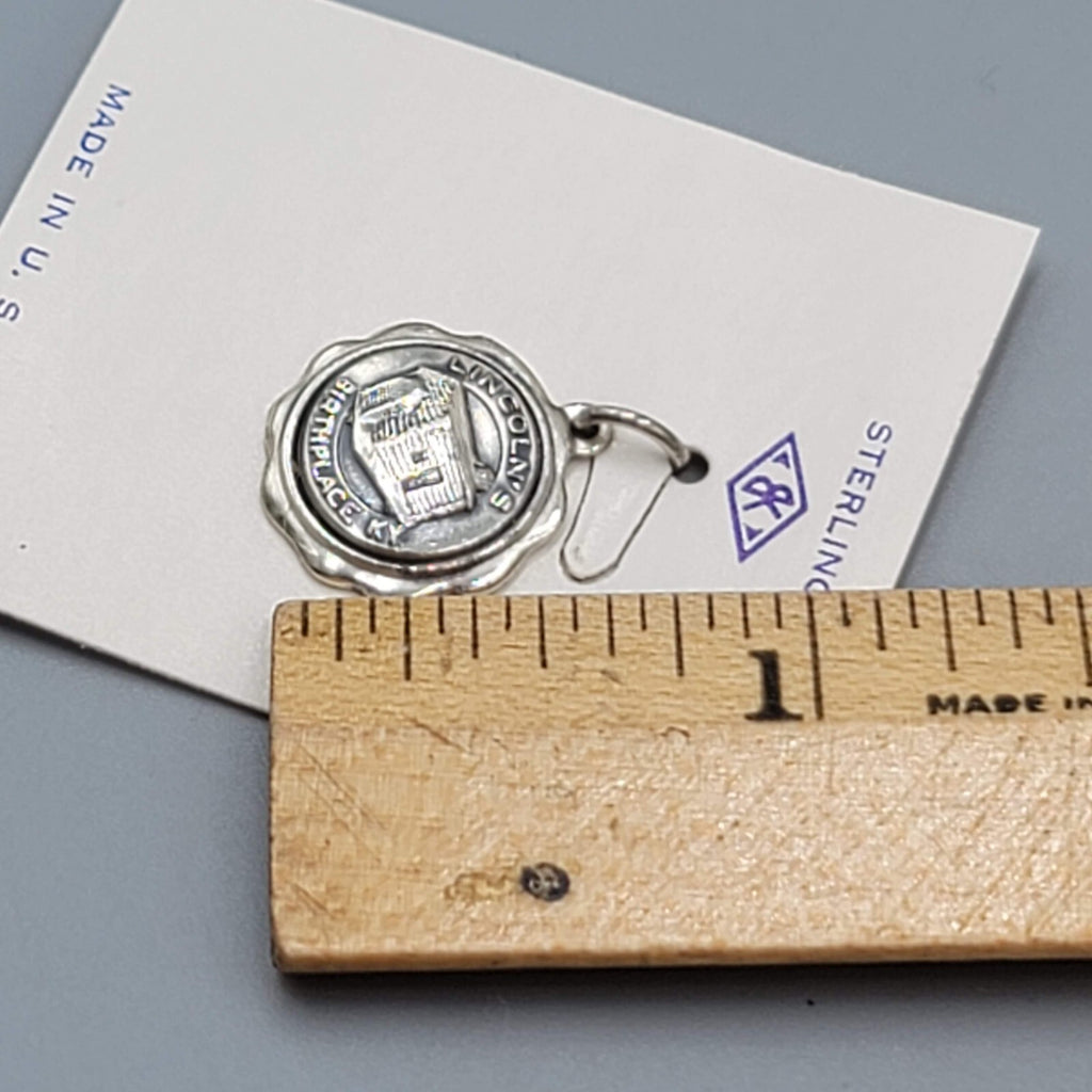 Vintage Lincolns Birthplace Sterling Silver Bracelet Charm 5/8" NOS