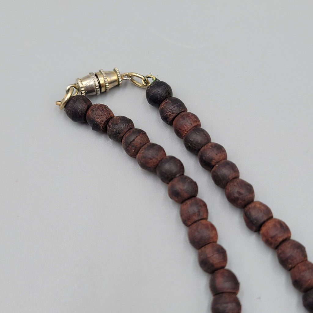 Artisan Boho Necklace Wood Bead Shell Ethnic 16"