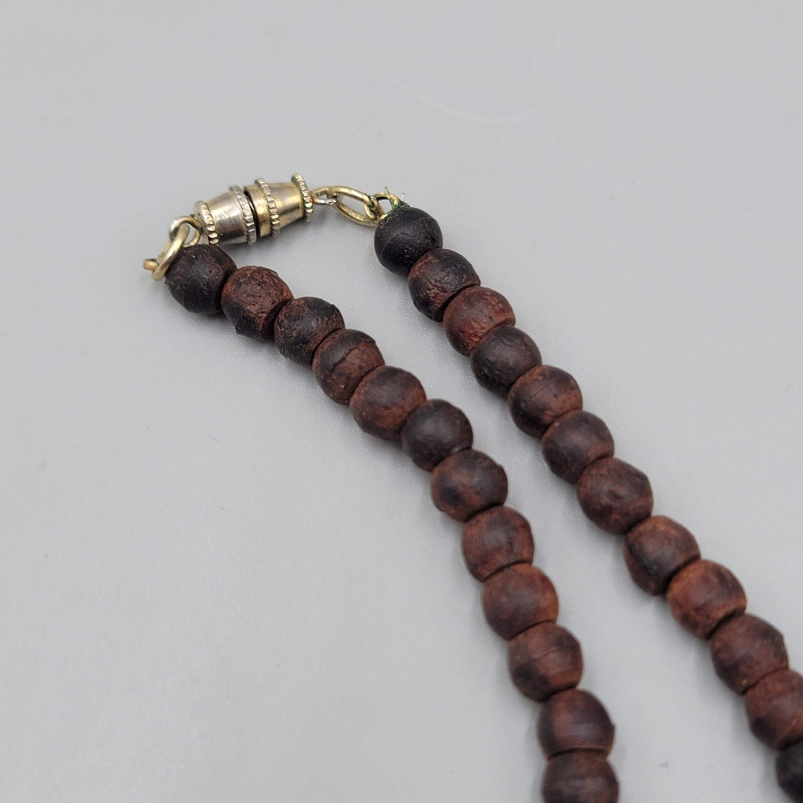 Artisan Boho Necklace Wood Bead Shell Ethnic 16"