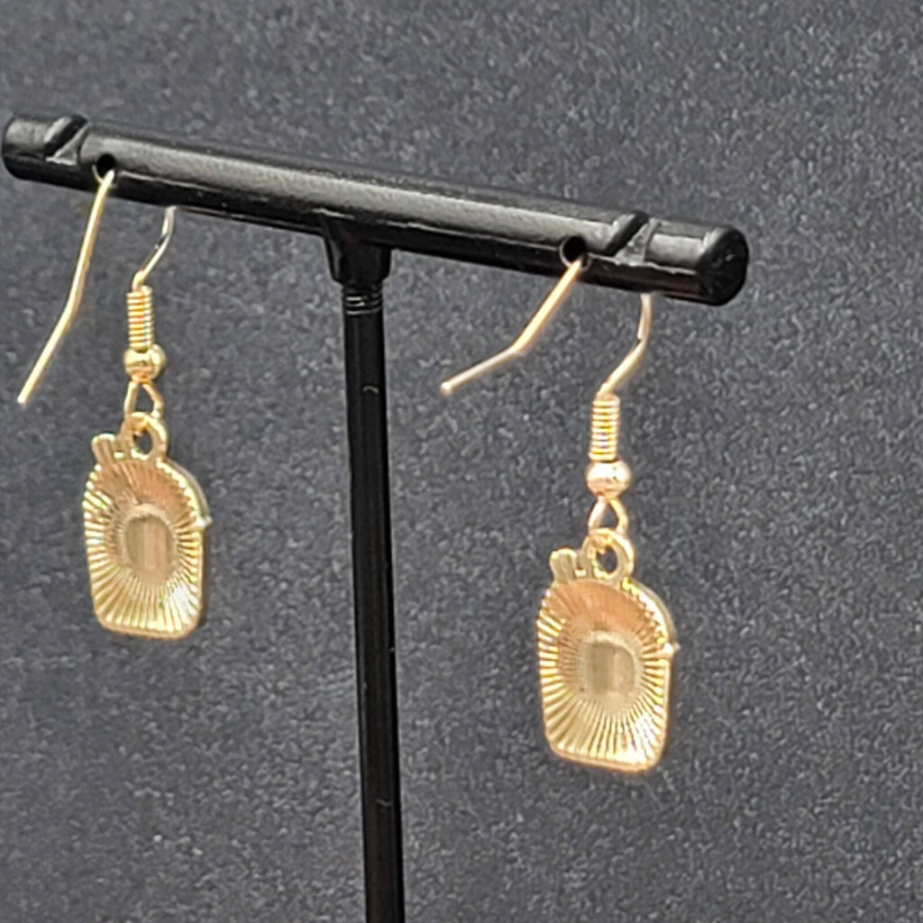 Boba Tea Pierced Earrings Gold tone Coffee Drink Dangle Enamel 1/2"
