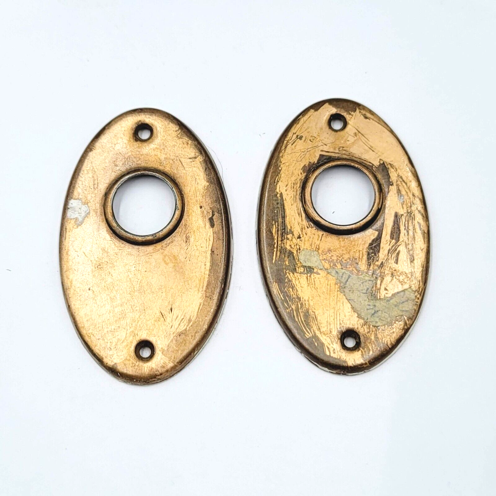 Vintage PAIR Oval Doorknob Back Plate 3 1/4" x 2" holes 3/4"