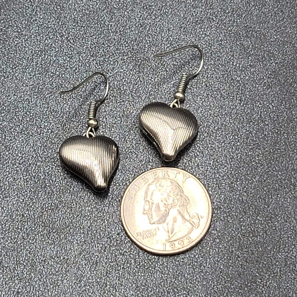 Heart Pierced Earrings Silver tone Faceted Glass Dangle 3/4"