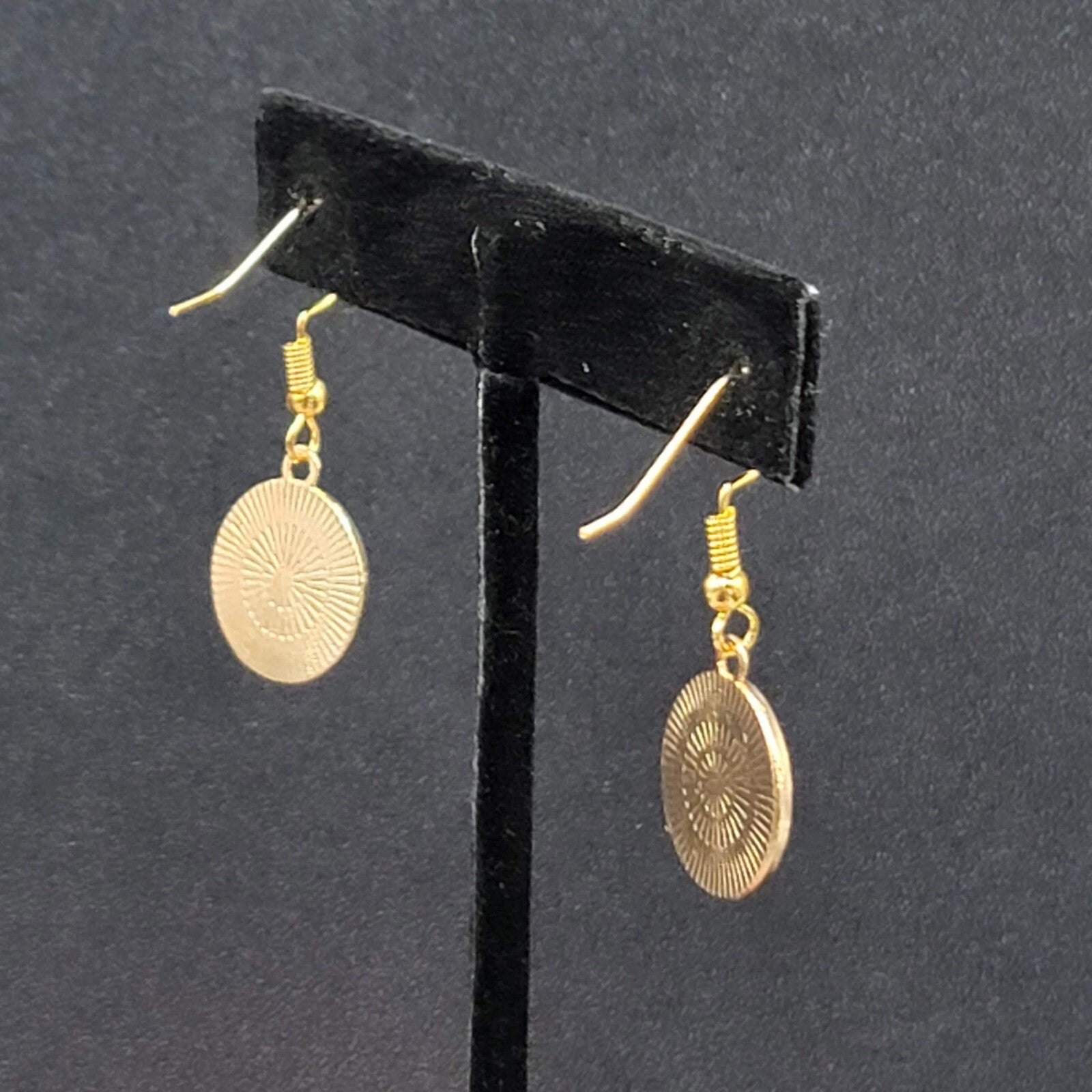 Pierced Earrings Gold tone Round Enamel Evil Eye Dangle 5/8"