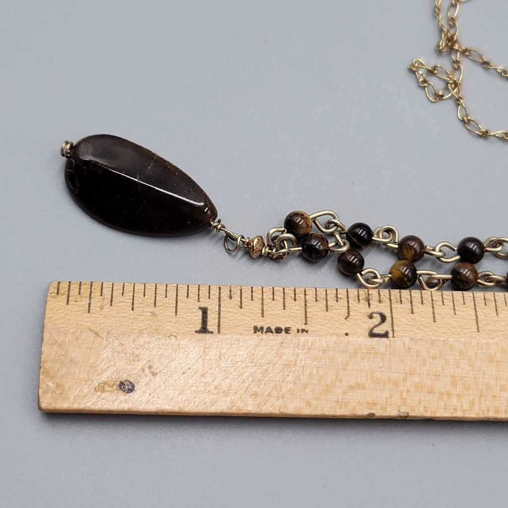 Nygard Tigers Eye Bead Necklace Gold tone Chain 16"-18"