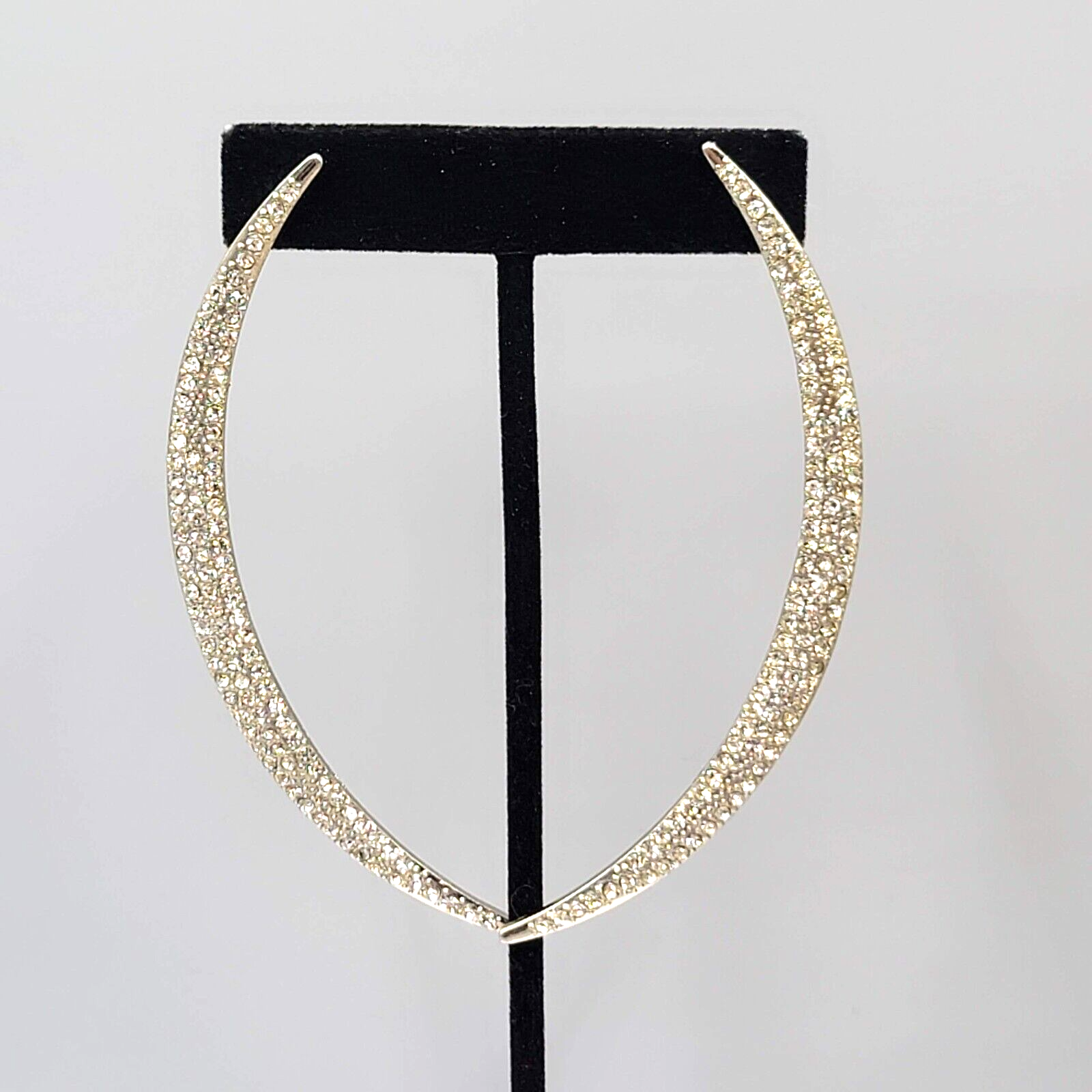 Extra Long Pierced Earrings Silver tone Rhinestone Studded 4" Night Out
