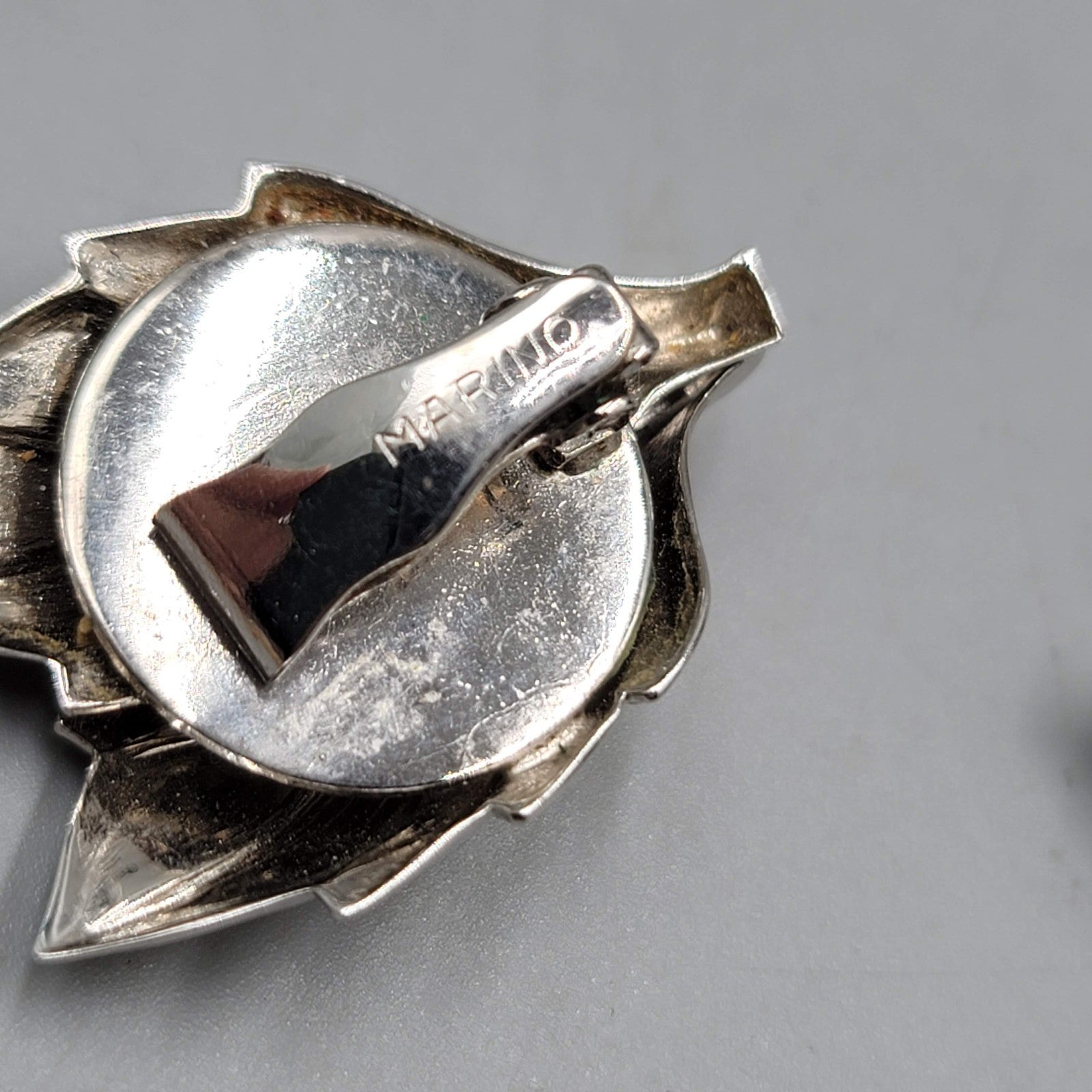 Vintage Marino Clip on Earrings Silver tone Leaf Climber 1 3/8"