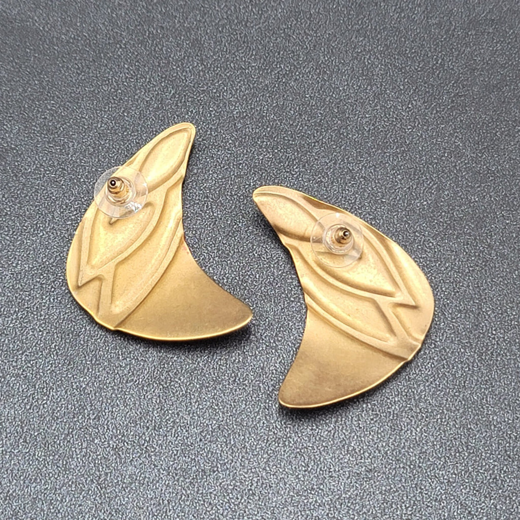 Vintage Pierced Earrings Large Red White Enamel Statement Gold tone 1.75"