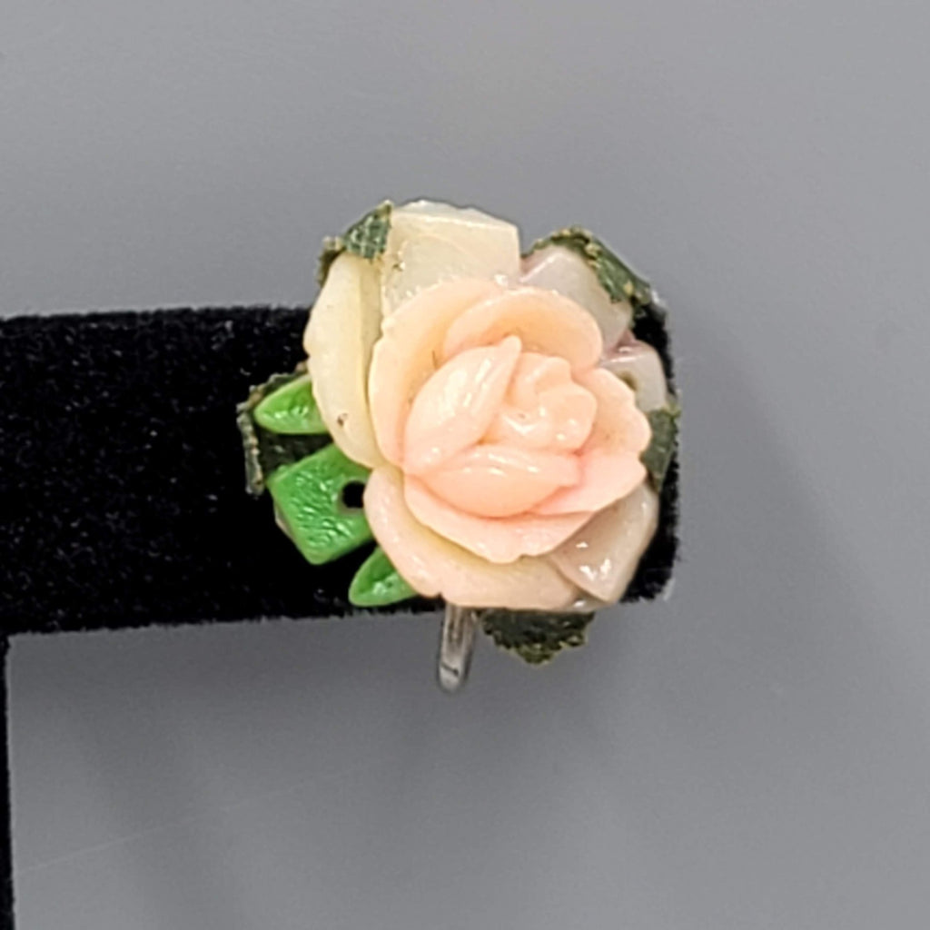 Vintage Acrylic Rose Clip on Earrings Screw Back 3/4"