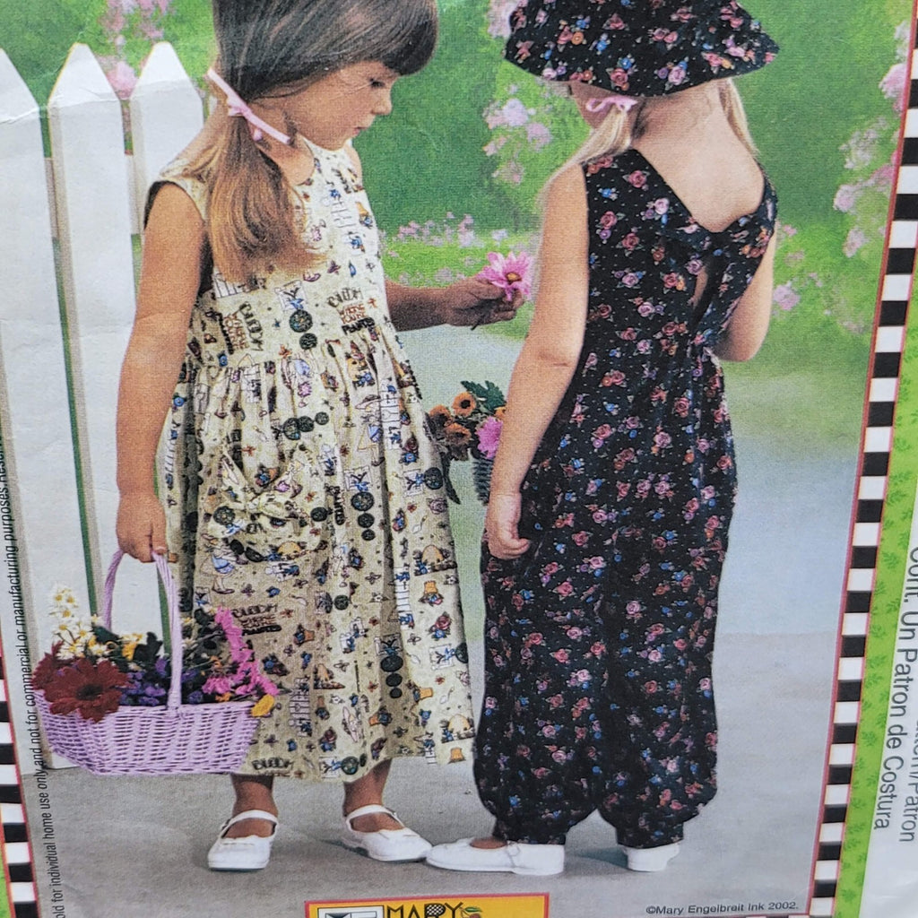 McCalls Pattern 3590 Mary Engelbreit Childs Dress Romper Hat Sz 3 4 5 UNCUT