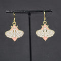 White Moth Pink Enamel Pierced Earrings Gold tone Dangle Butterfly 1"