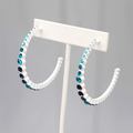 White Enamel Pierced Earrings Blue Ombre Rhinestone Large 2"