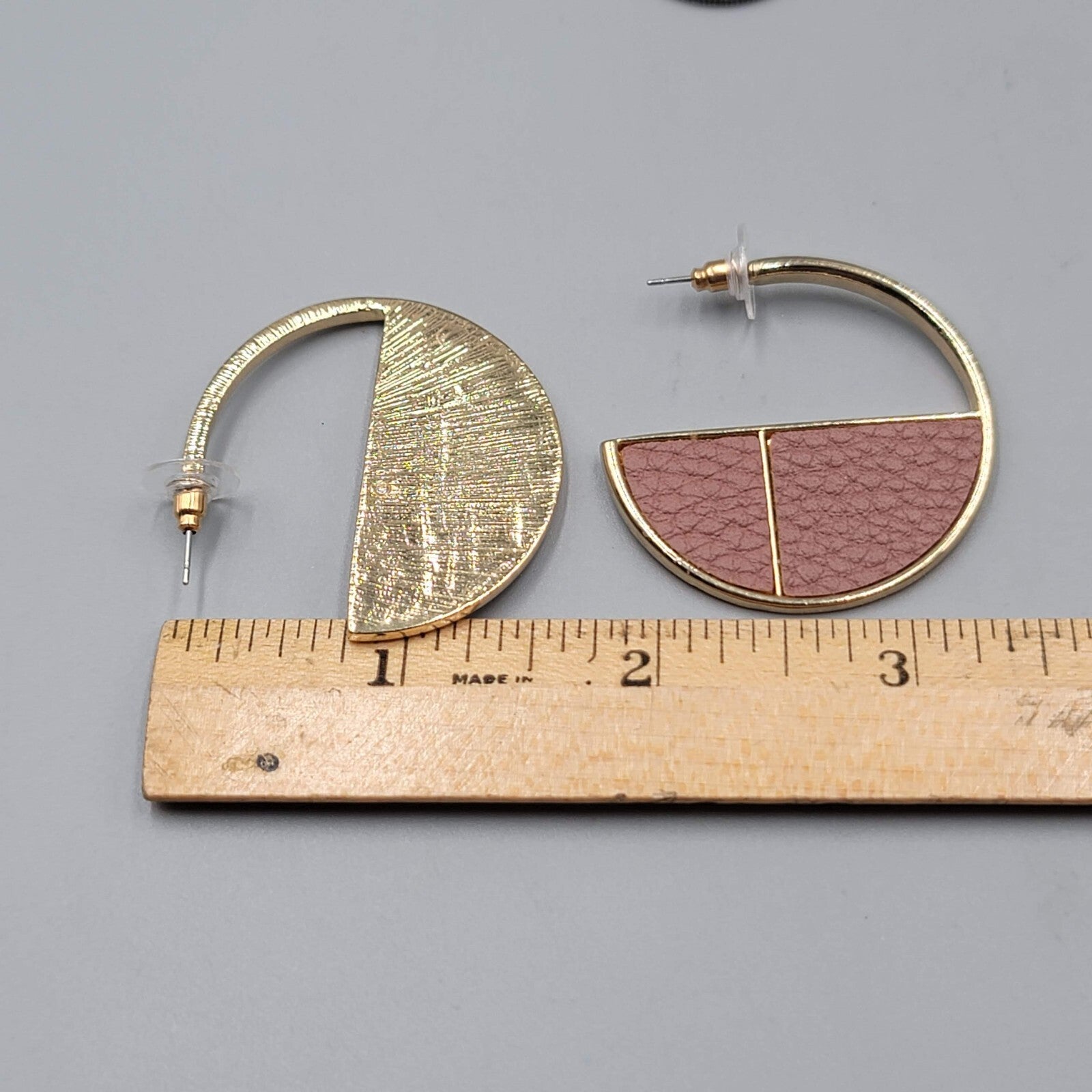 Hoop Pierced Earrings Gold tone Faux Leather Statement Hoops 1.5"