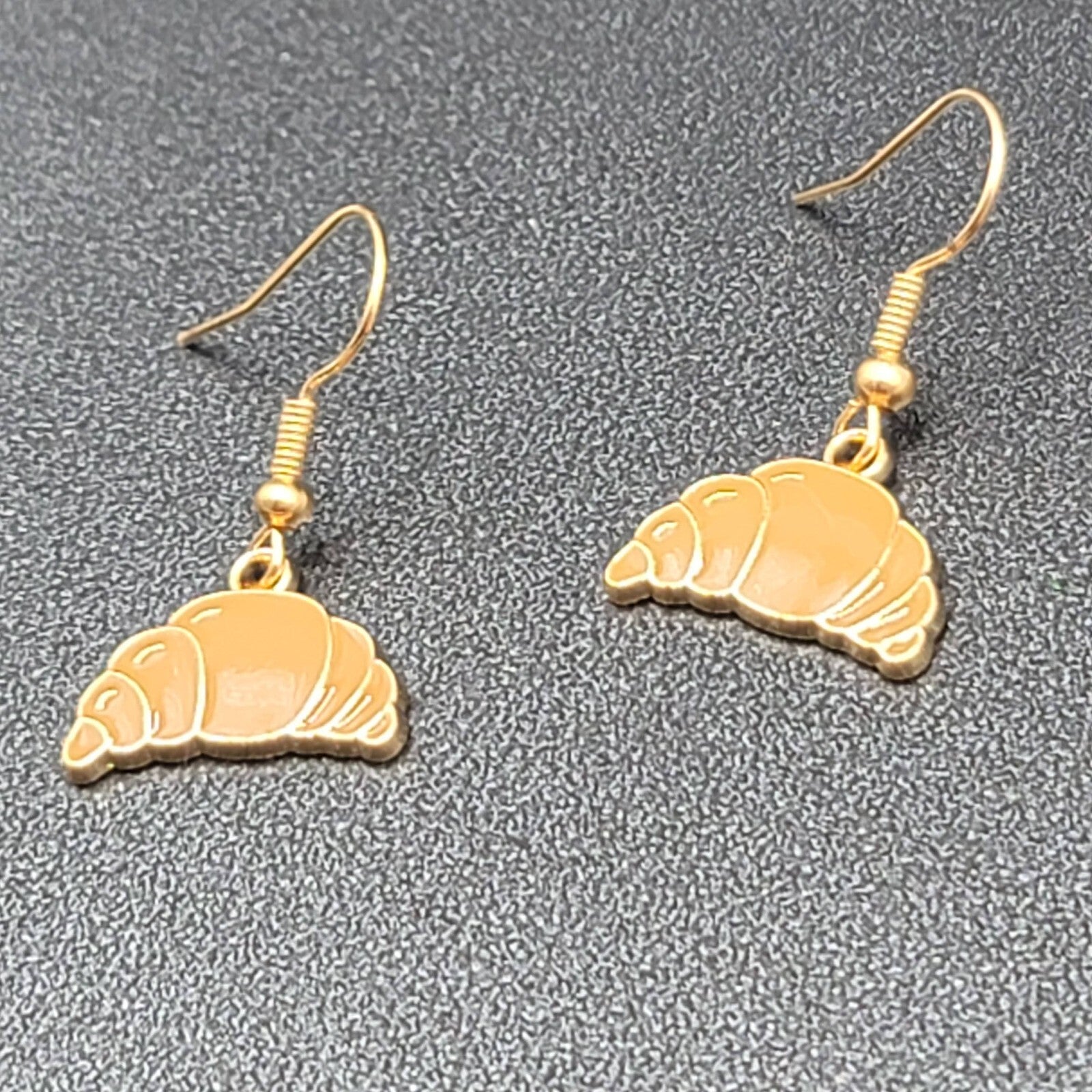 Croissant Bread Pierced Earrings Gold tone Dangle New 1/2"