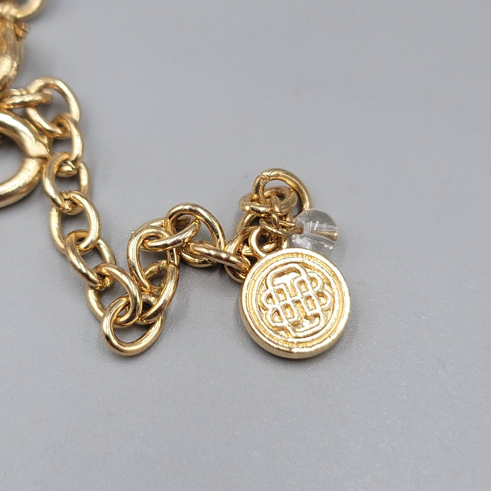 Dana Buchman Necklace Gold tone Orange Accents Rhinestones Adj 16"-19"