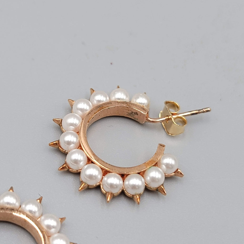 Rose Gold Hoops Pierced Earrings Faux Pearl 3/4"
