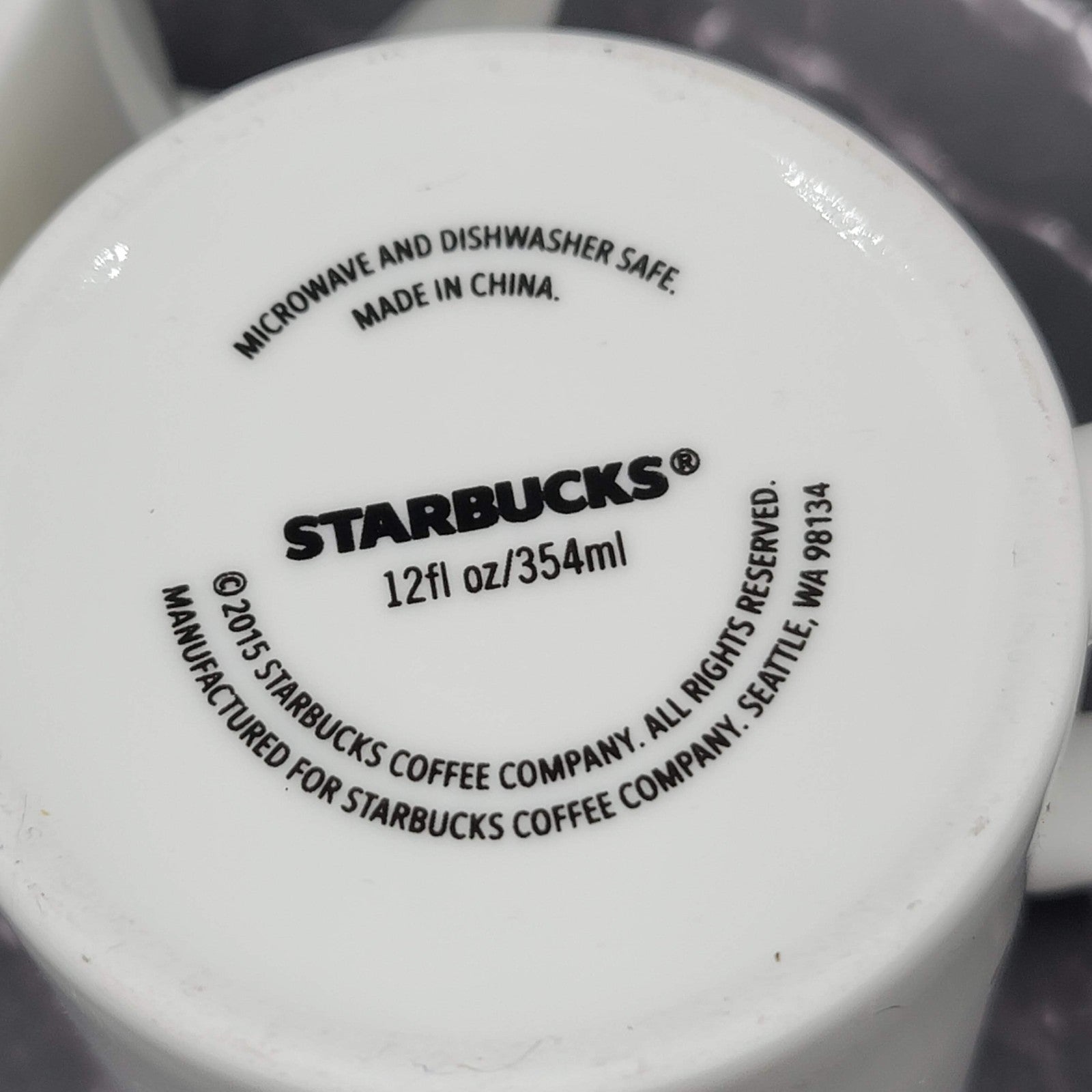 Set of 2 Starbucks Coffee Mug White Gold Lettering 2015