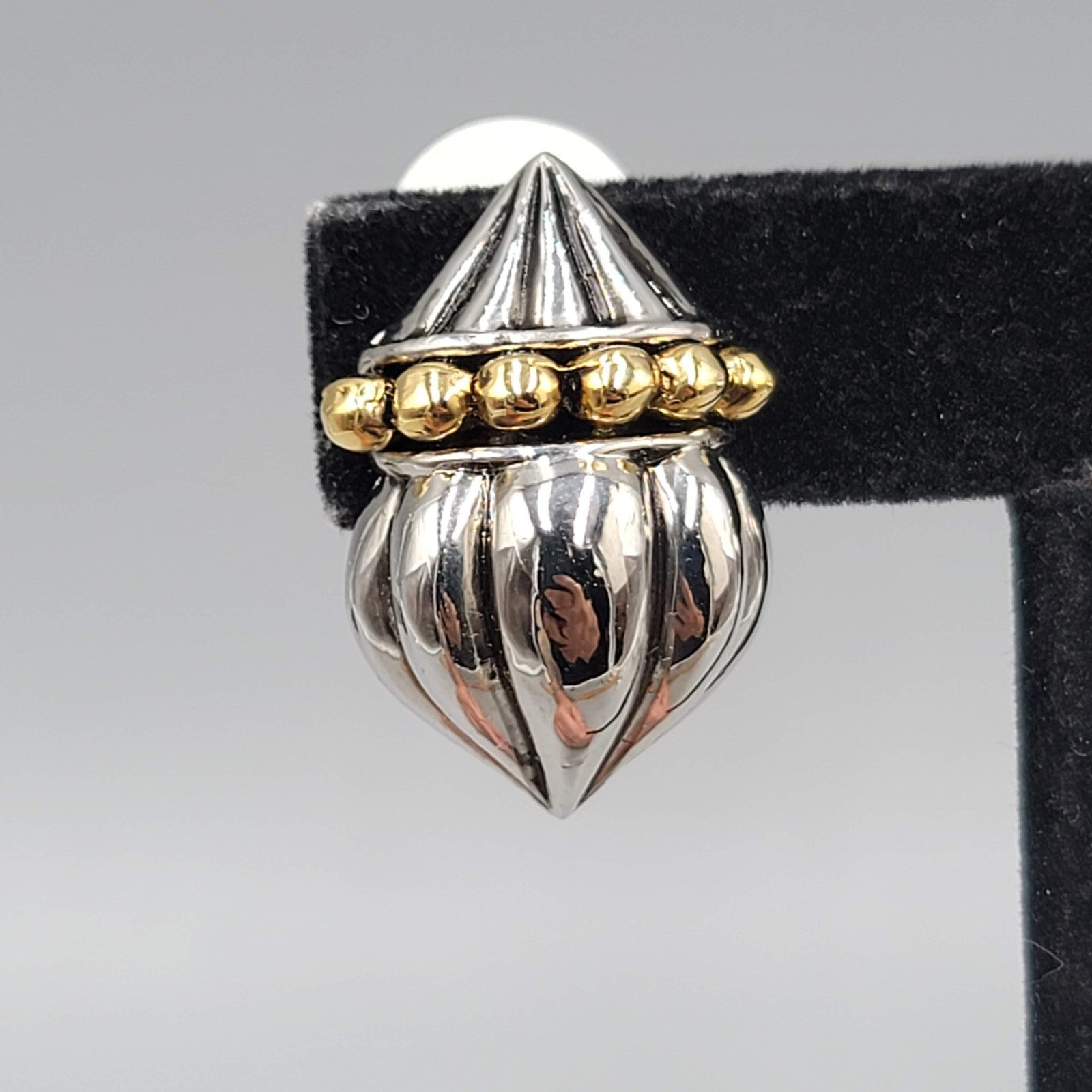 Vintage Statement Clip on Earrings Silver Plated Gold Plated Beading 1 in