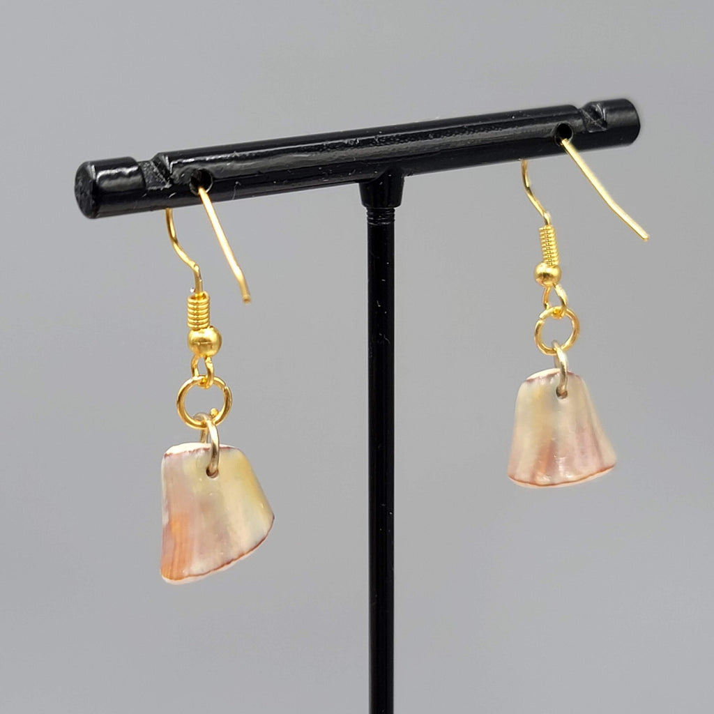 Real Shell Pierced Earrings Gold tone Dangle 3/4"