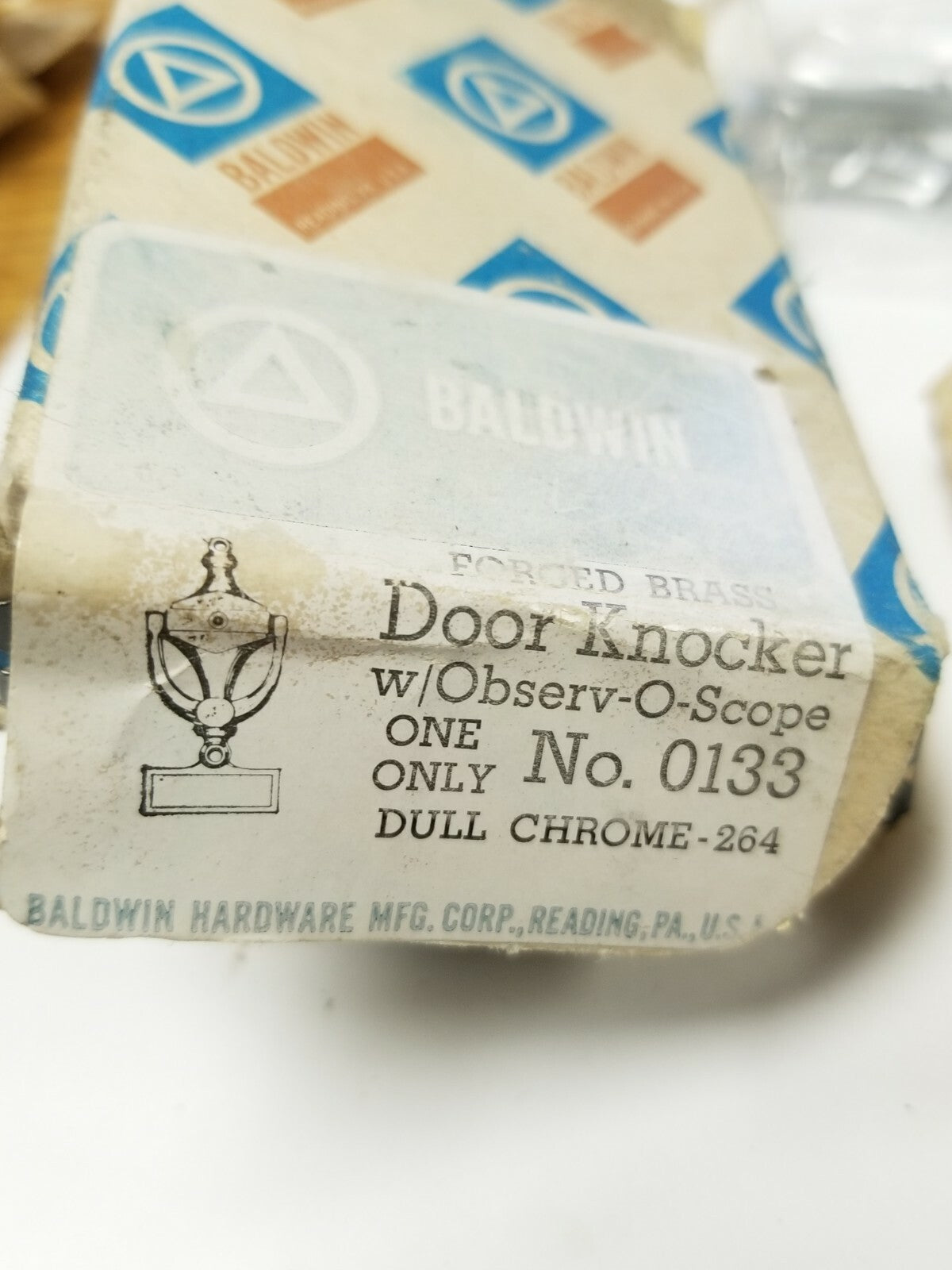 Baldwin Colonial Brass Dull Chrome Door Knocker with Observe-O-Scope 0133 NOS