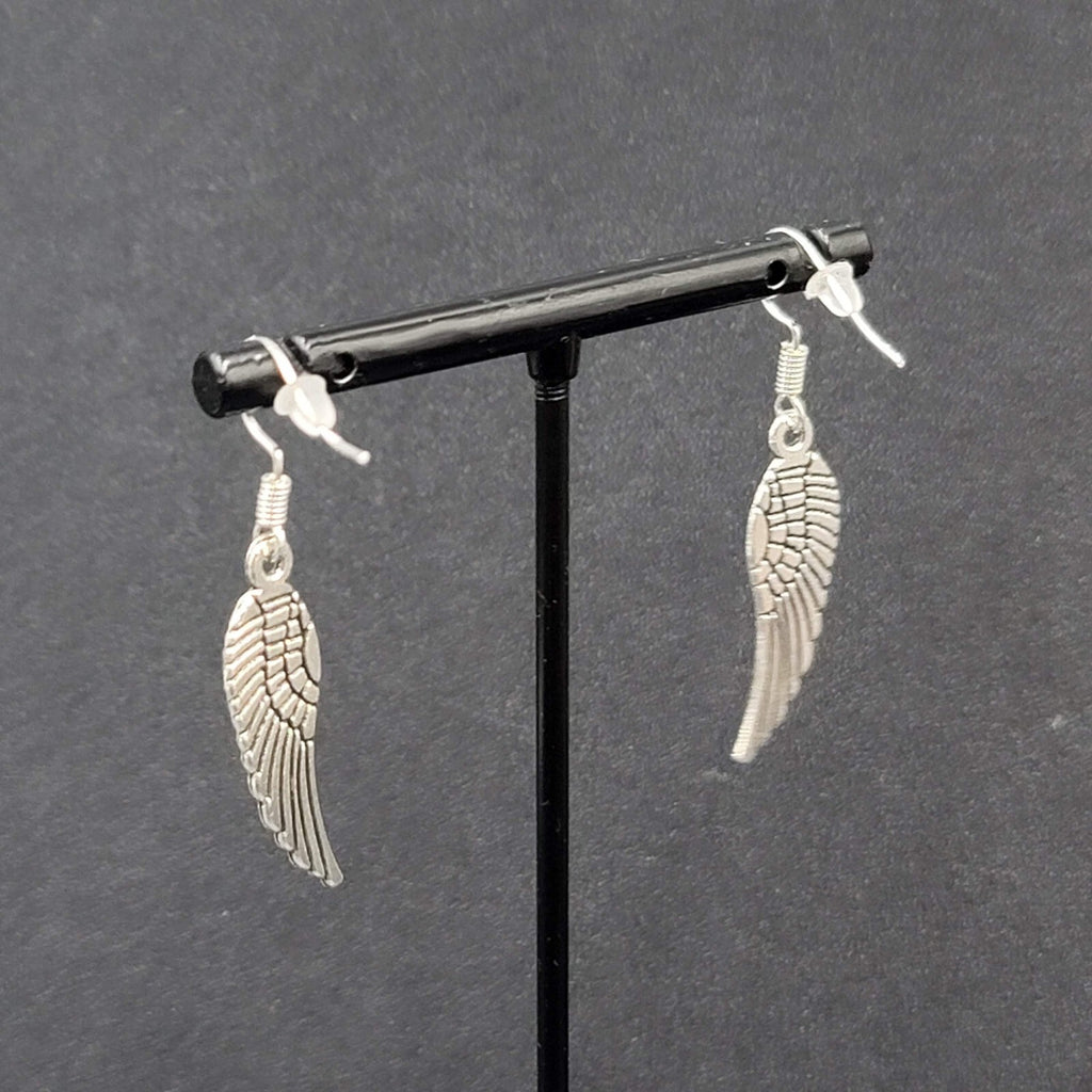 Pierced Earrings Feather Silver tone Dangle Angel Bird 1 1/8"