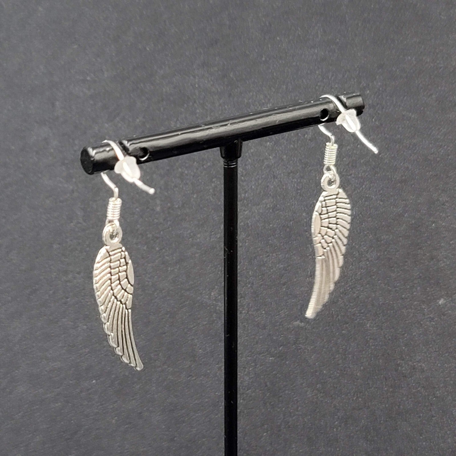 Pierced Earrings Feather Silver tone Dangle Angel Bird 1 1/8"