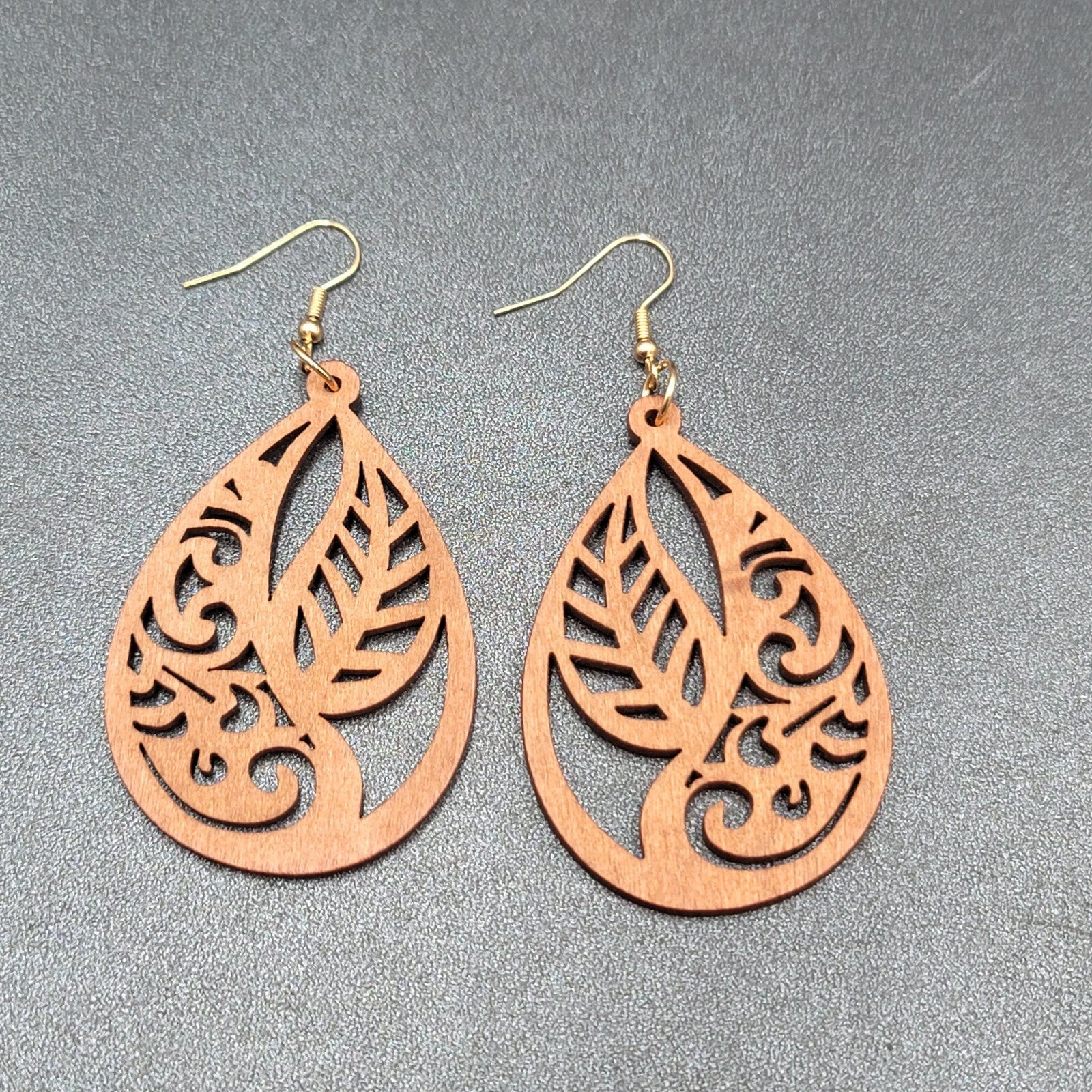New Boho Pierced Earrings Solid Wood Teardrop Leaves Large Statement 2.5"