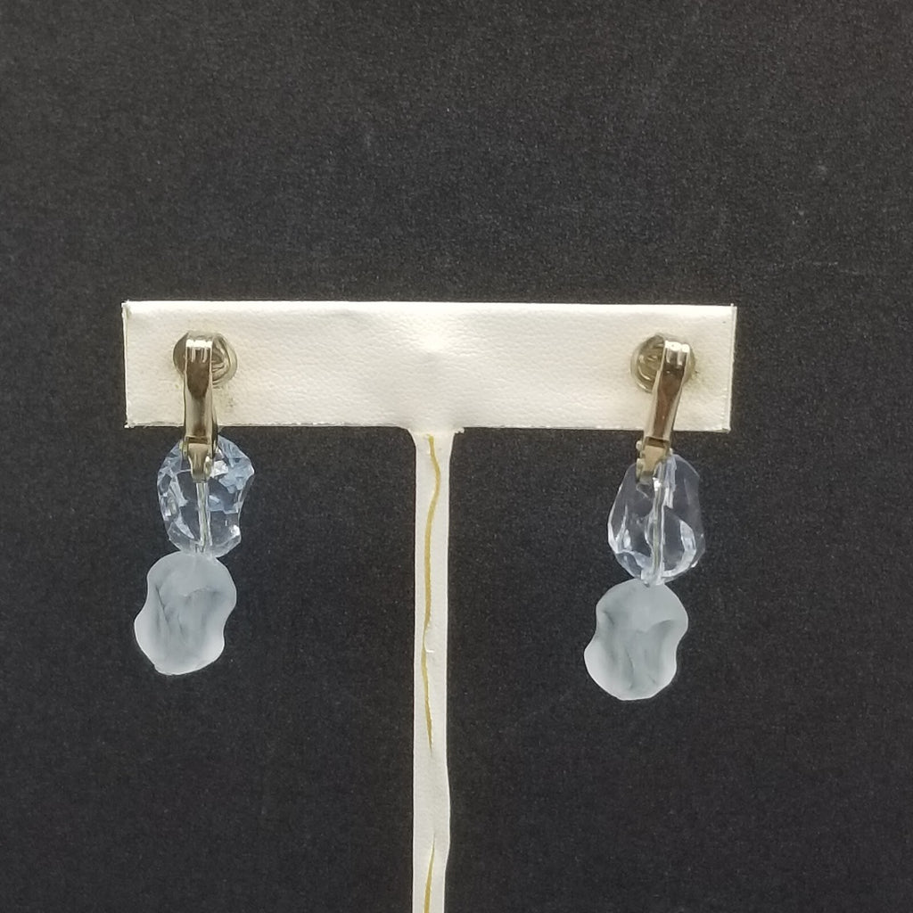Vintage Clip On Silver tone Light Blue Acrylic Bead Dangle 1 3/4"