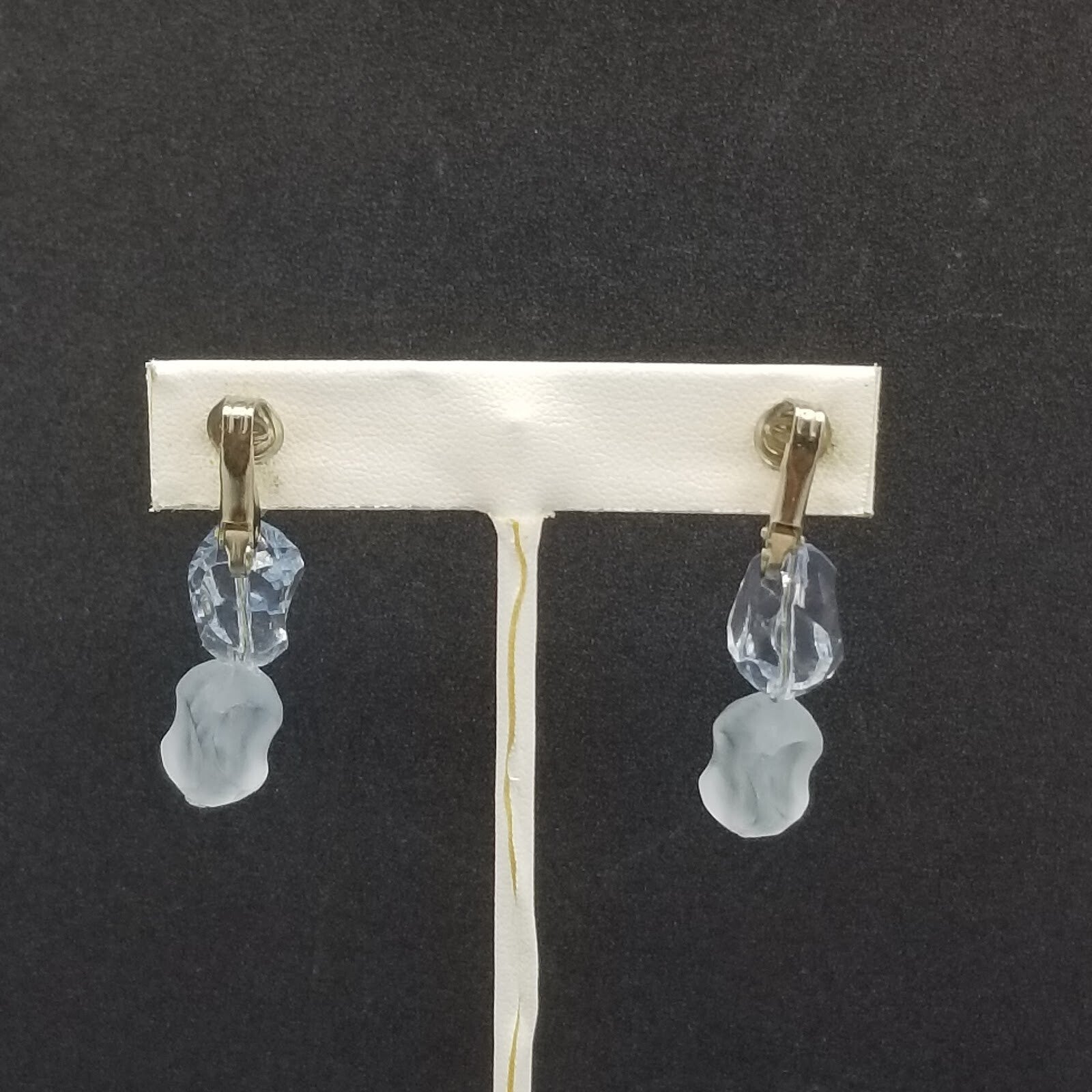 Vintage Clip On Silver tone Light Blue Acrylic Bead Dangle 1 3/4"
