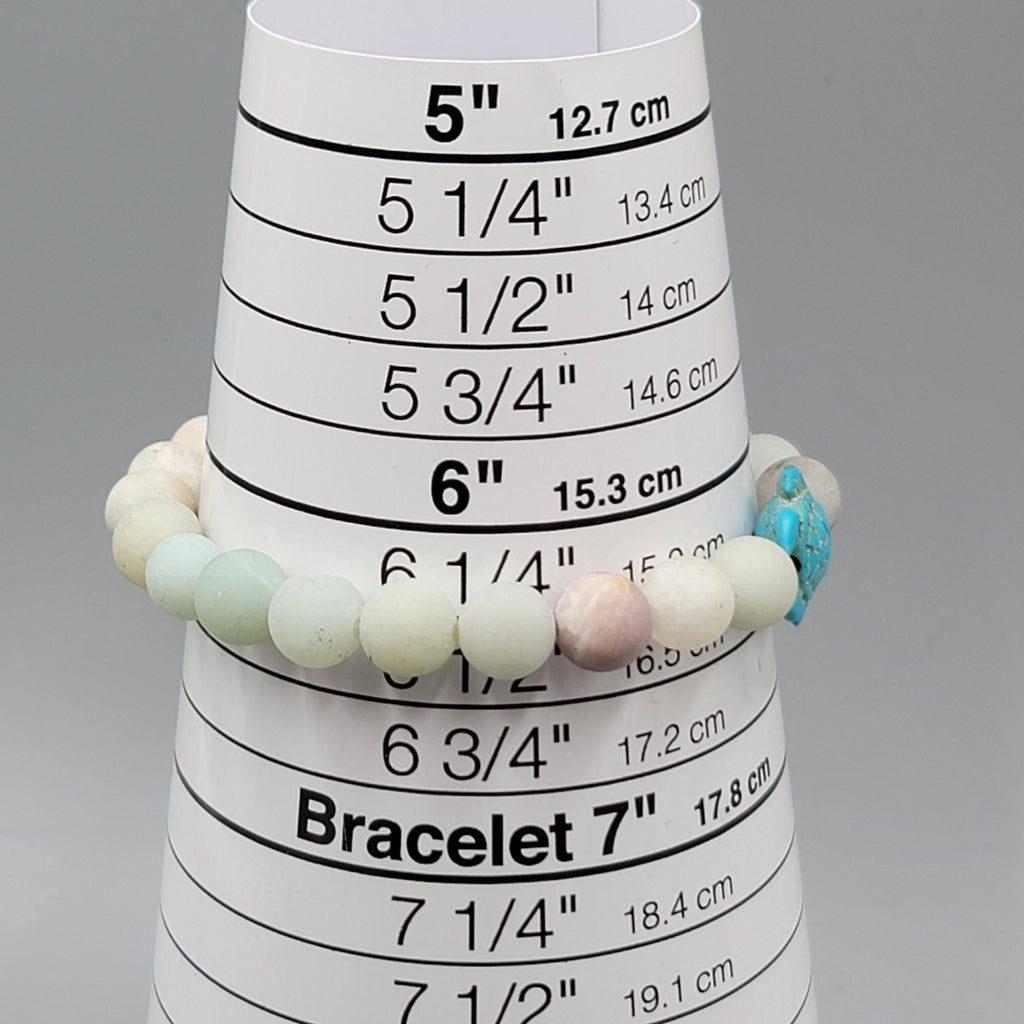Sea Turtle Bracelet Pastel Stone Bead Elastic Summer Beach Theme 6.25"