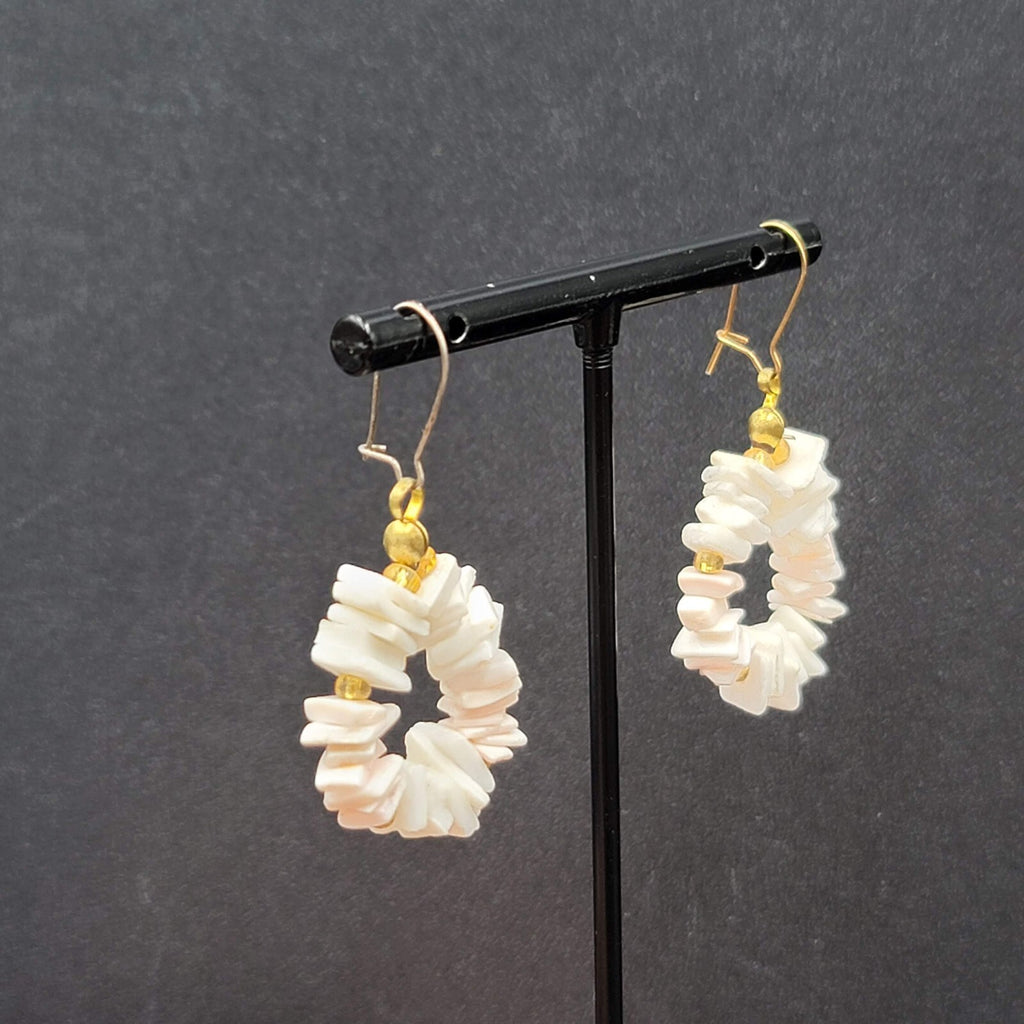 Vintage Heishi Pierced Earrings Shell Beads Dangle 1.25"