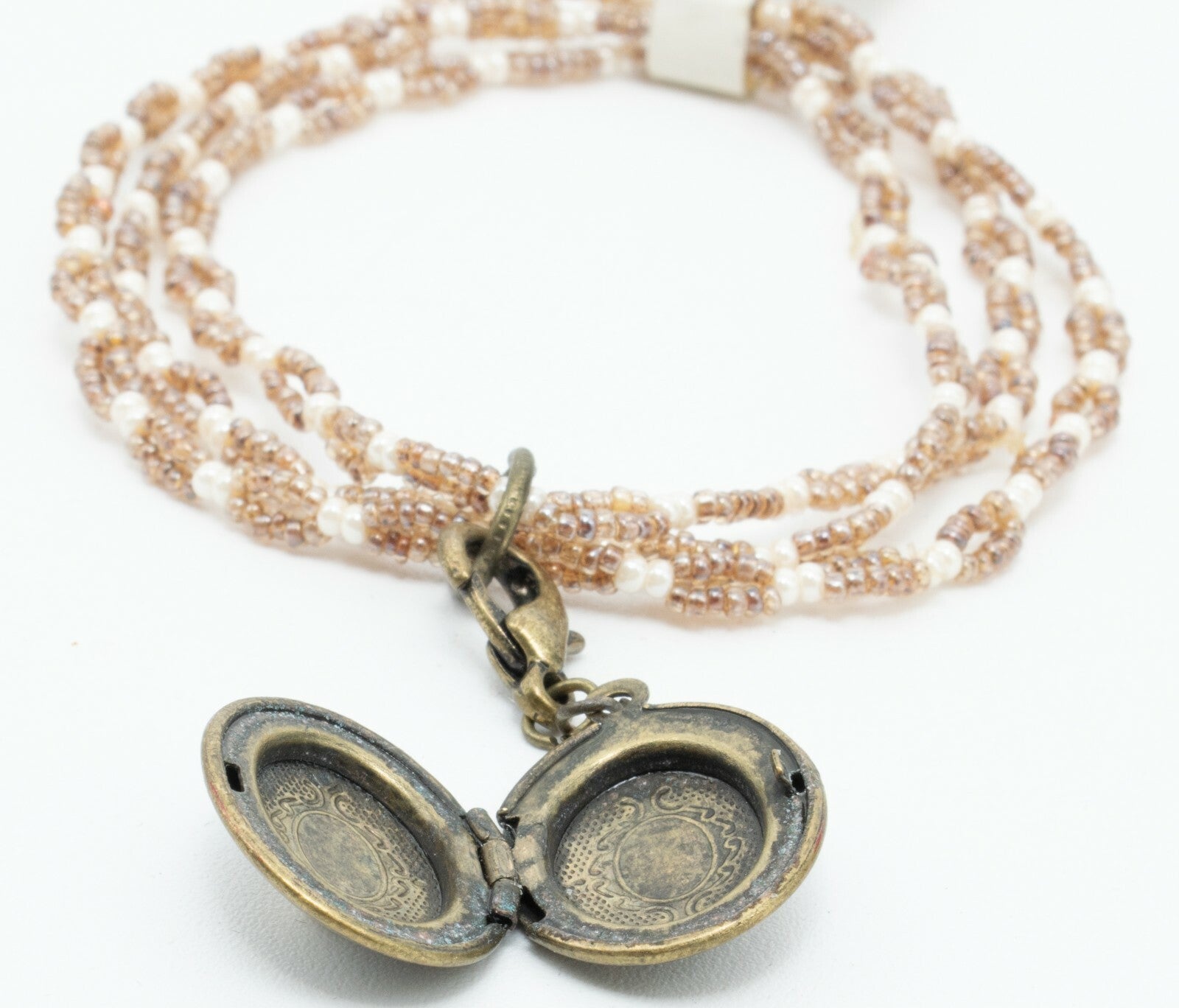 Locket Charm Bracelet Elastic Seed Bead Estate Costume Jewelry NWT $29