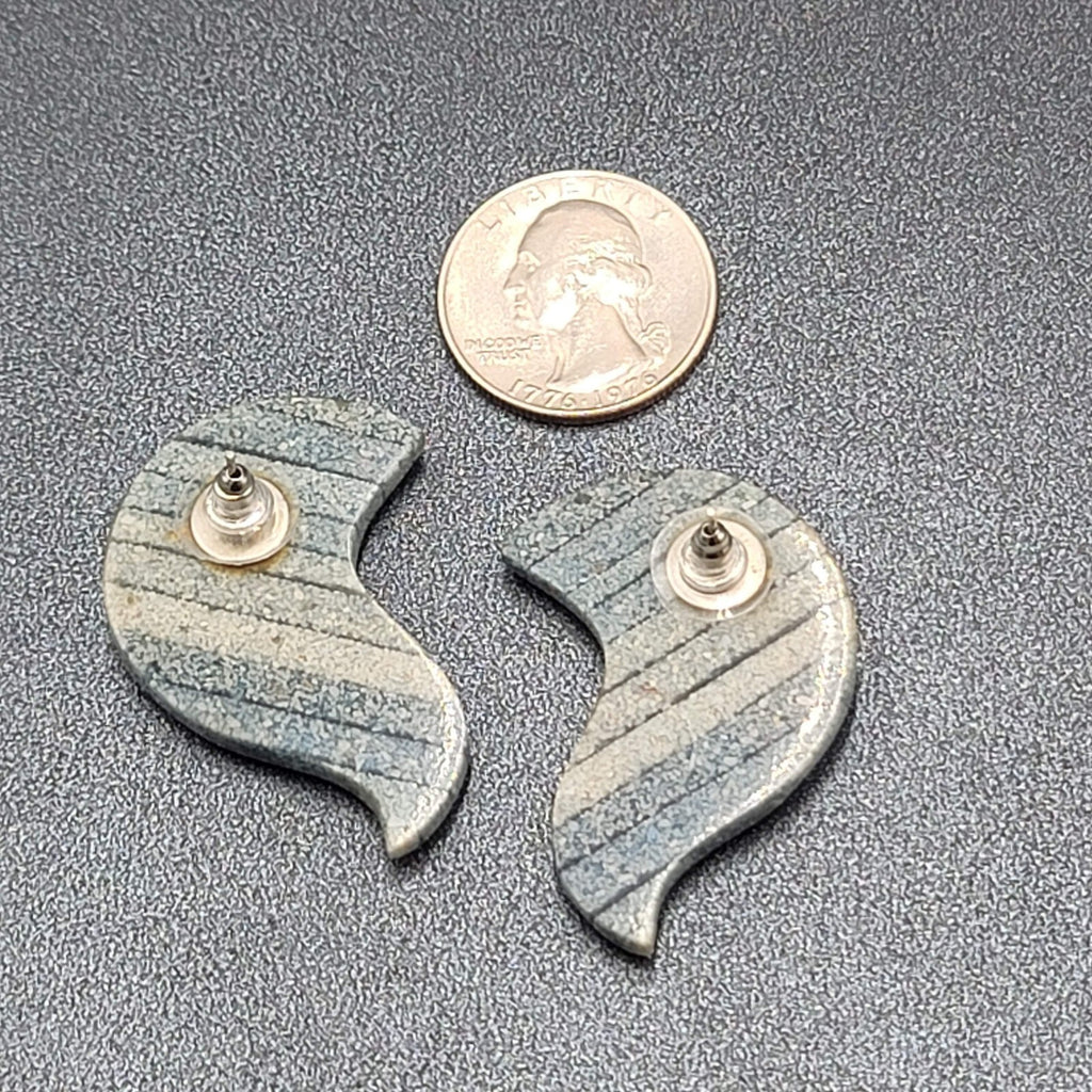 Vintage Pierced Earrings Ceramic Graduated Blue Drop Statement 1 5/8"