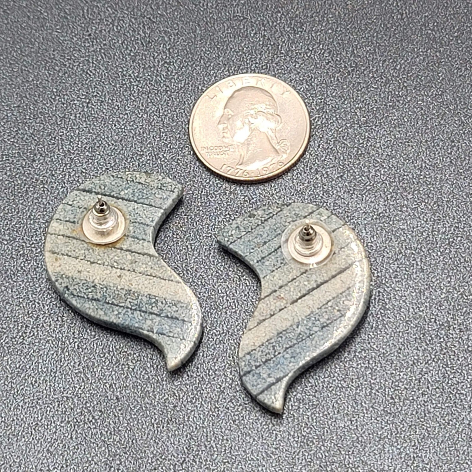 Vintage Pierced Earrings Ceramic Graduated Blue Drop Statement 1 5/8"