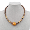 Vintage Wood Nut Brass Bead Necklace Unisex Ethnic 16 in