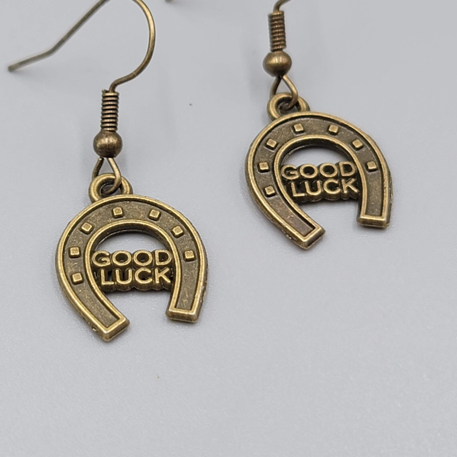 Good Luck Horseshoe Pierced Earrings Bronze tone Dangle NEW 3/4"