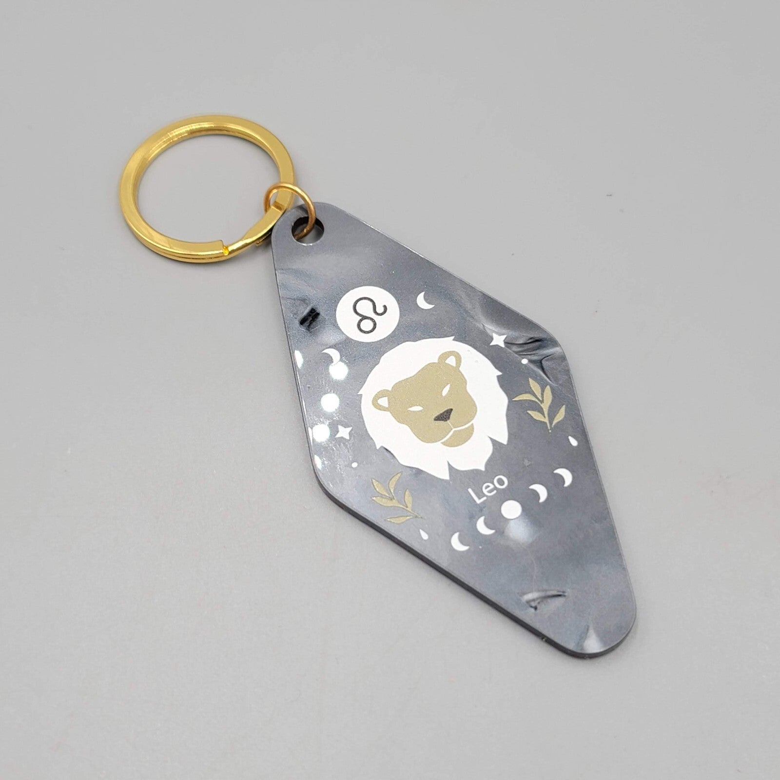 Leo Zodiac Astrology Resin Key Tag Keychain Gold tone