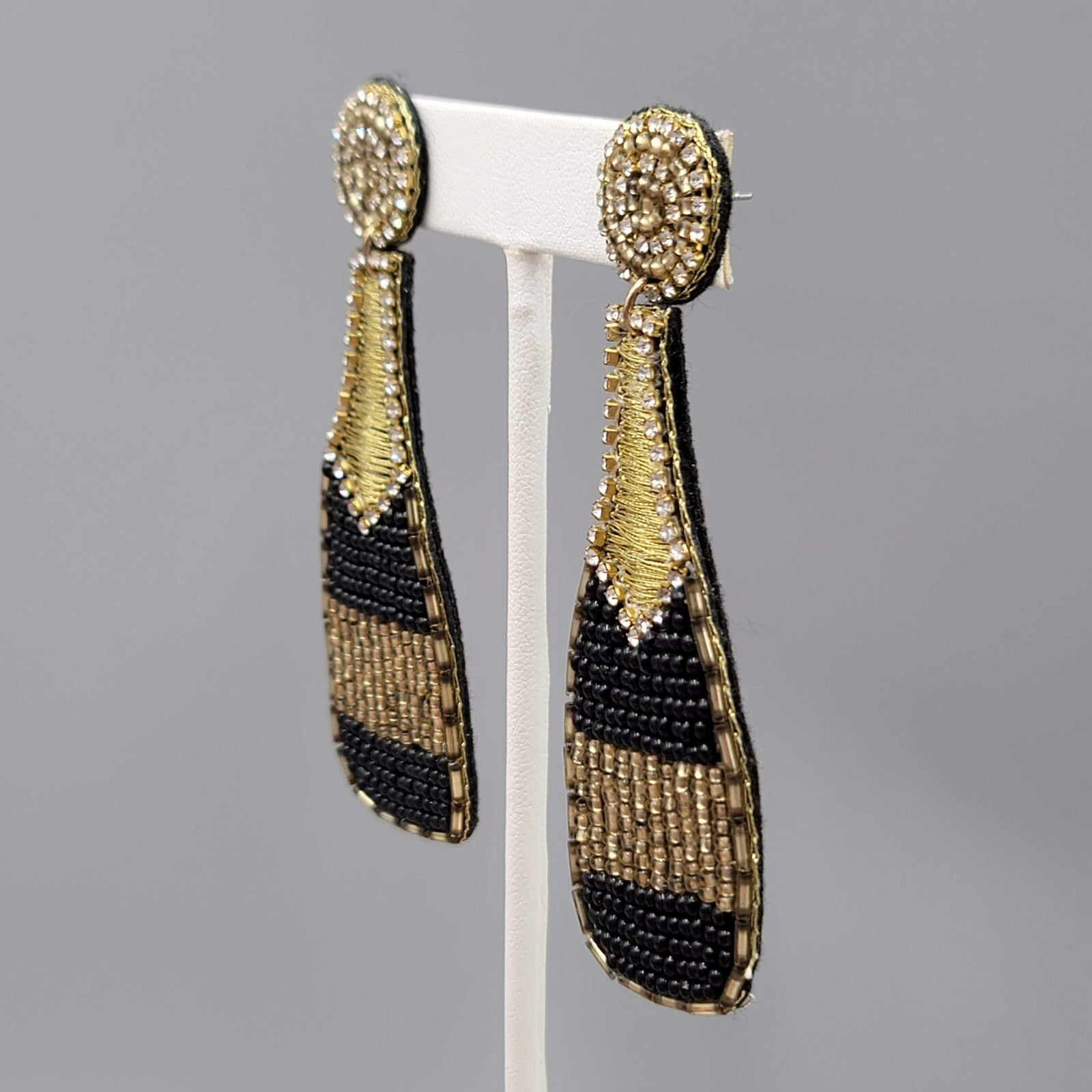 Champagne Bottle Pierced Earrings Seed Bead Felt Long Statement 3.25"
