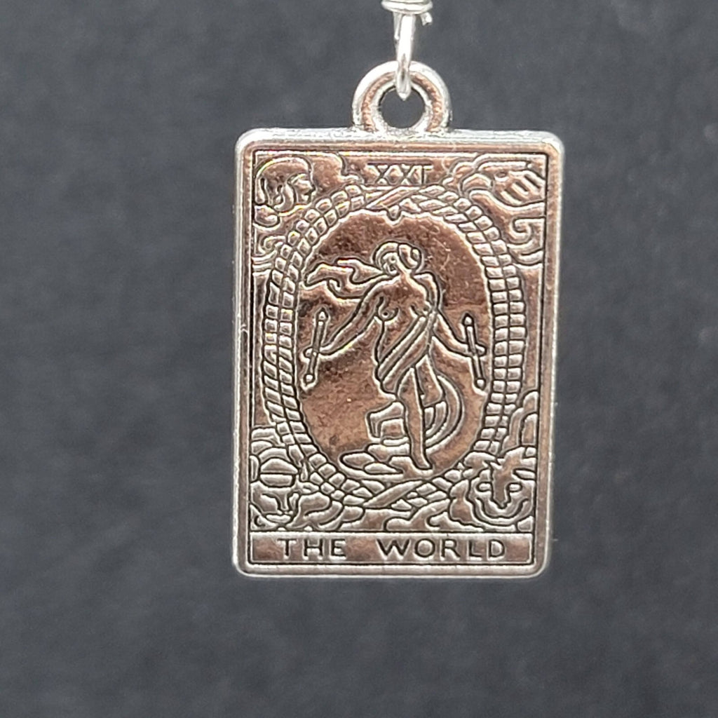 The WORLD Tarot Card Pierced Earrings Silver tone 1"