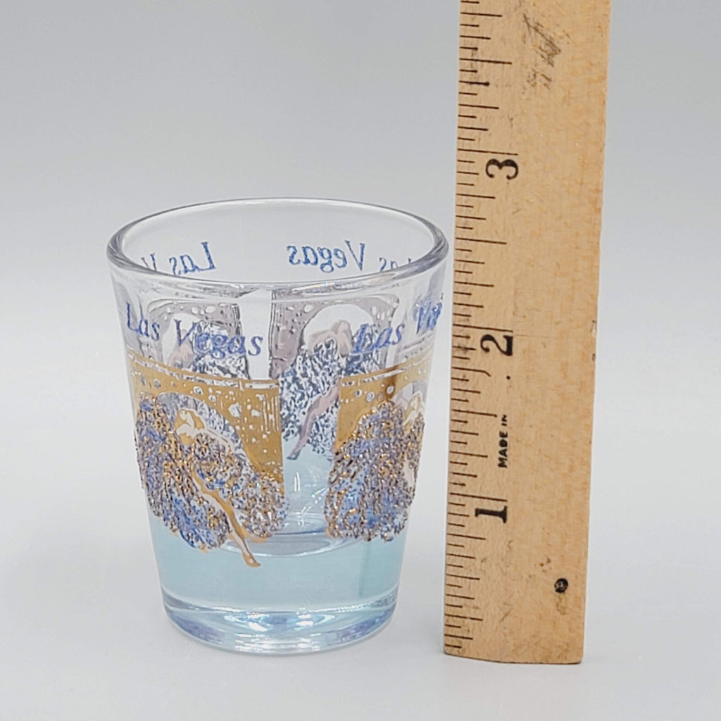 Vintage Las Vegas Casino Shot Glass Blue Gold Embossed Clear Glass Souvenir