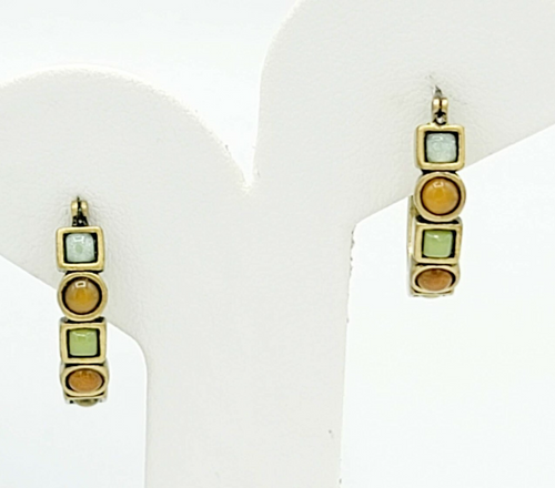 Brushed Goldtone Necklace Hoop Pierced Earrings Set Signed Unknown Mark Modern
