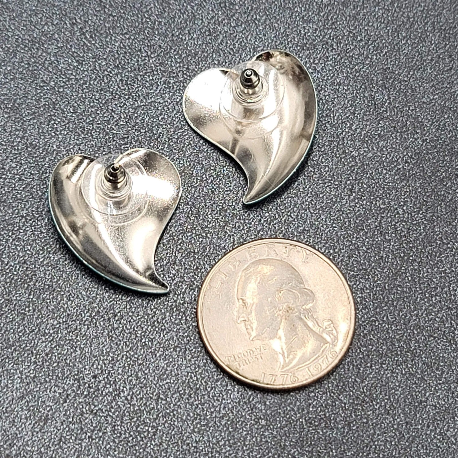 Vintage Pierced Earrings Blue Enamel Heart 1"
