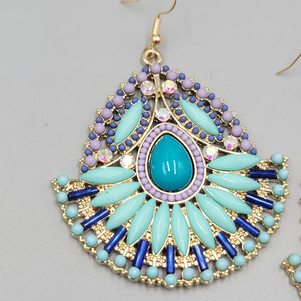 Statement Boho Large Pierced Earrings Gold tone Dangle  2.25"