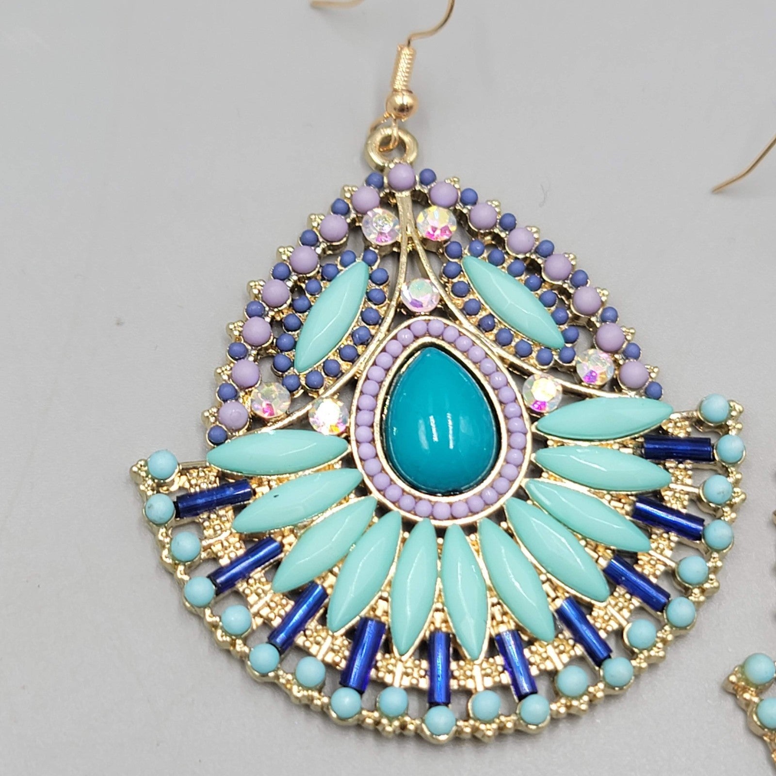 Statement Boho Large Pierced Earrings Gold tone Dangle  2.25"