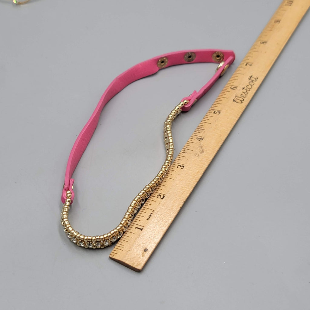 Pink Leather Crystal Wrap Bracelet Gold tone Snap Closure