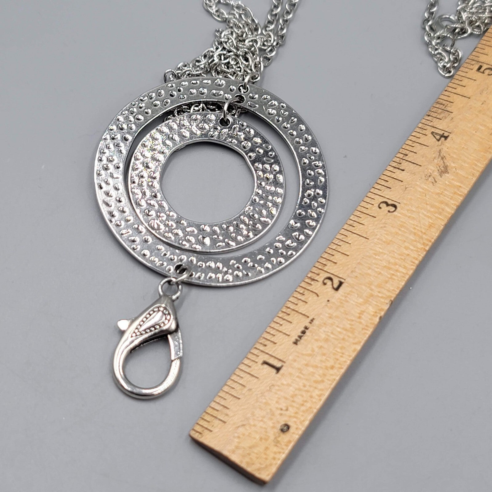 Lanyard Necklace Silver tone Keychain Necklace 36"