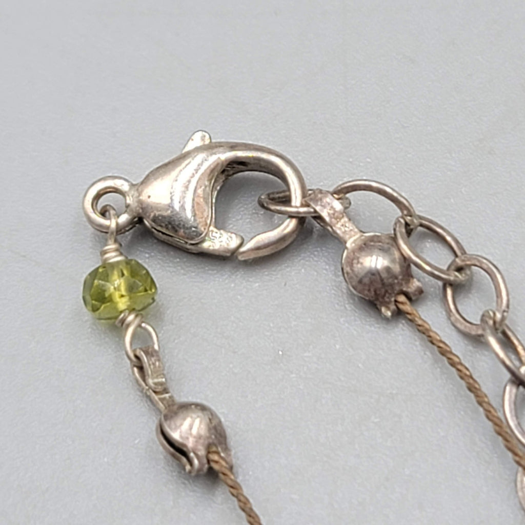 Multiple Stone Floating Station Choker Sterling Silver Necklace 925 Cord 12"-16"
