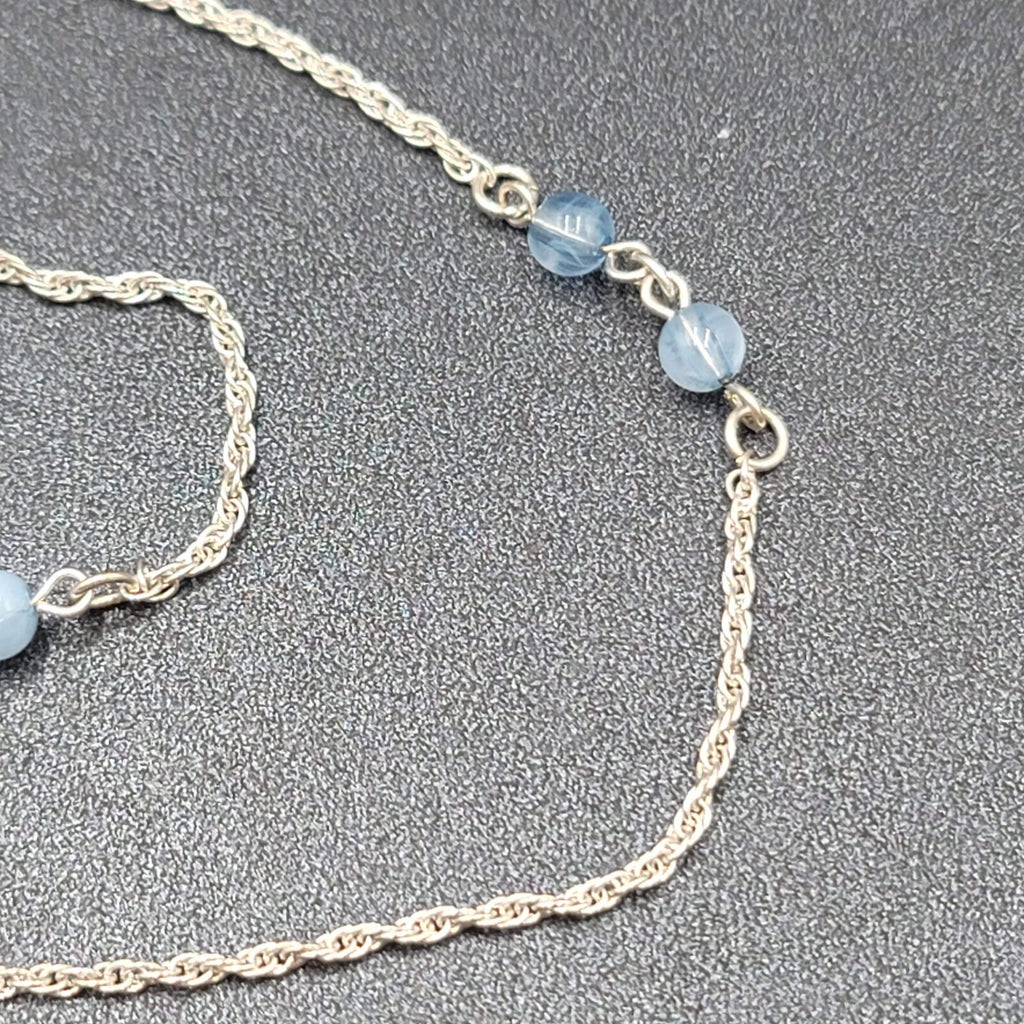 BR Banana Republic Necklace Blue Bead Chain Tassel Pendant Long 30"