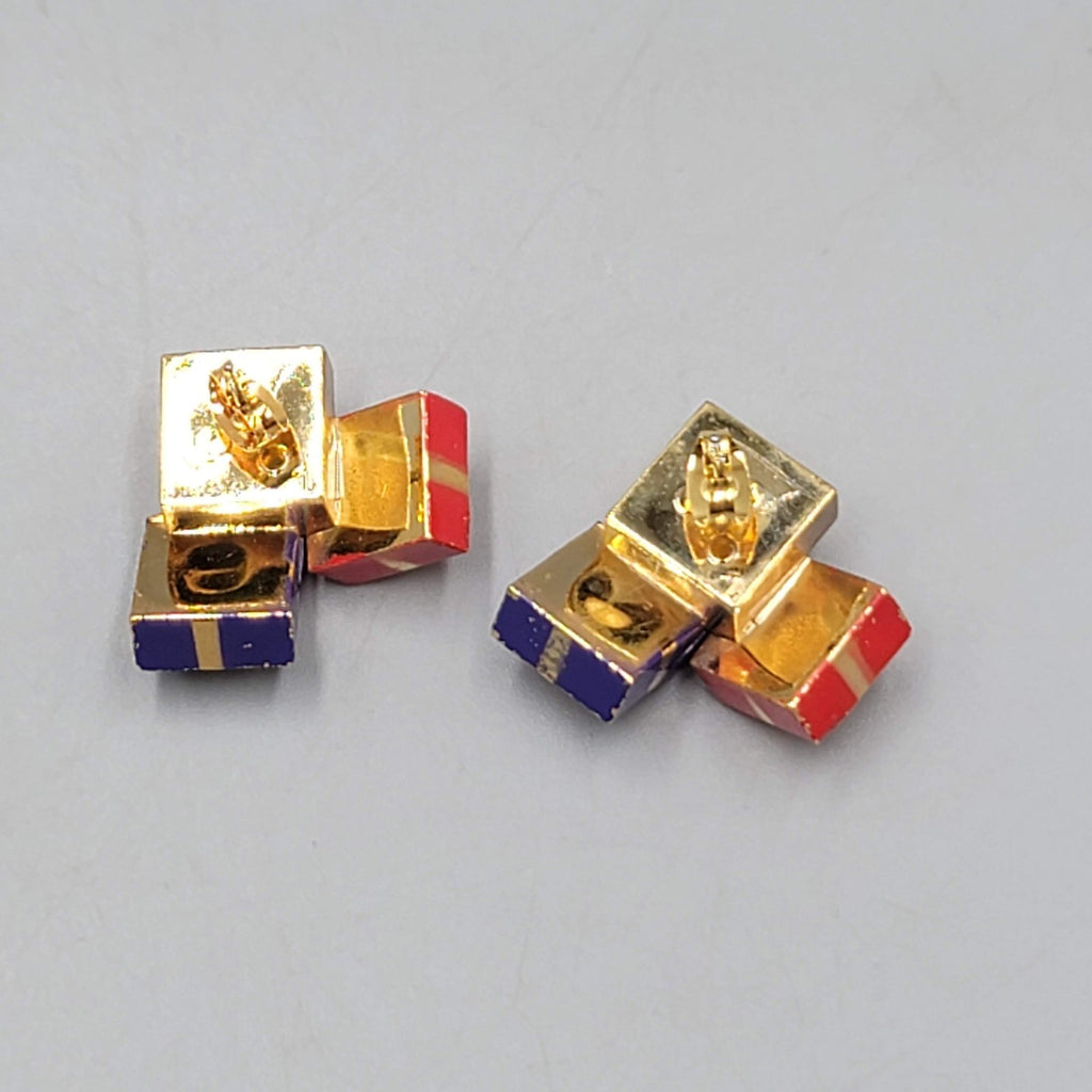 Christmas Presents Pierced Earrings Red Blue Gold tone 7/8"