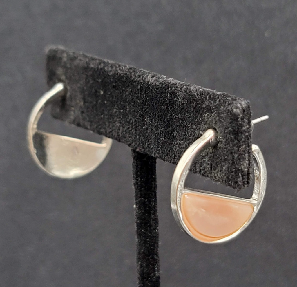 Pierced Earrings Silver tone Peach Acrylic Accent Hoops 3/4"