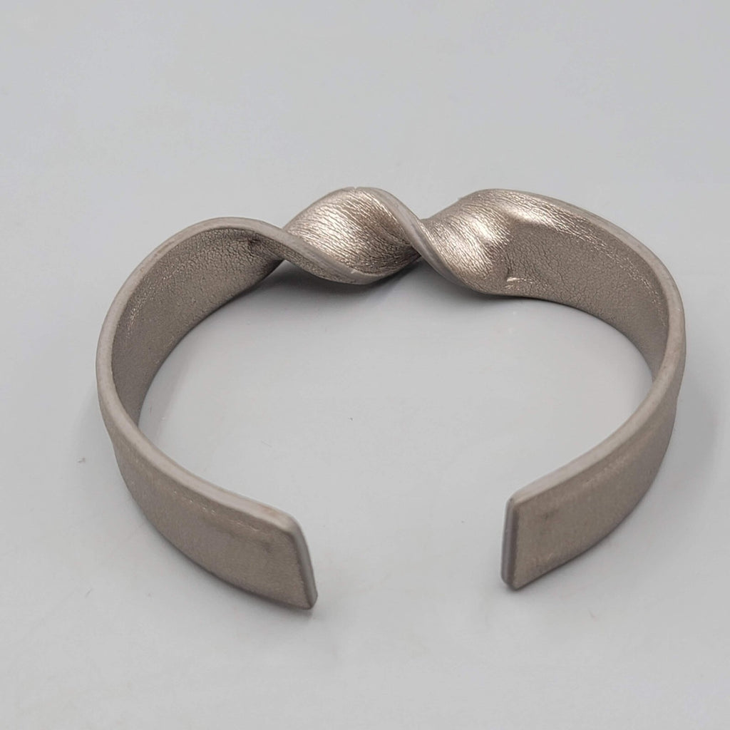 Memory Cuff Bracelet  Silver Gray Faux Leather Twist 